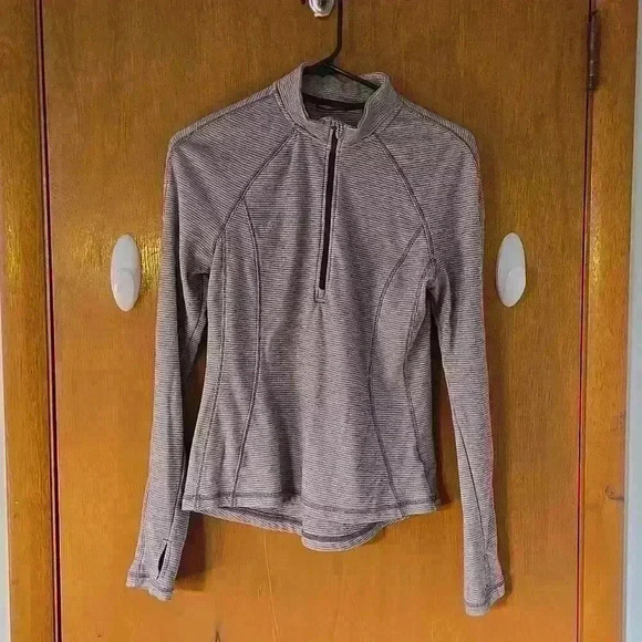 Avalanche brand athletic pullover purple & grey striped top, size small. - Picture 1 of 5
